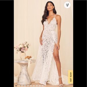 Lulus Love of Details White Lace Backless Maxi Dress - NWT